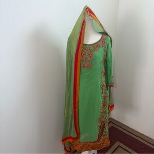 Pakistani Green Embroidered Salwar Kameez 3 Piece Suit Dupatta